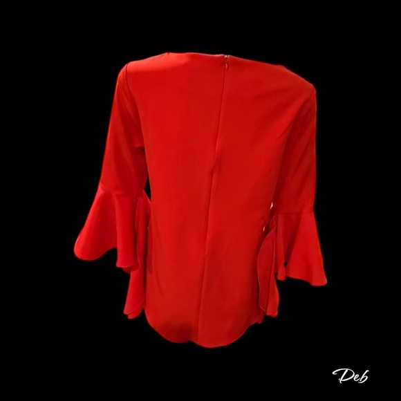 Saint Gil Paris Elegant Red Women's Top with Flared Sleeves - Picture 5 of 7